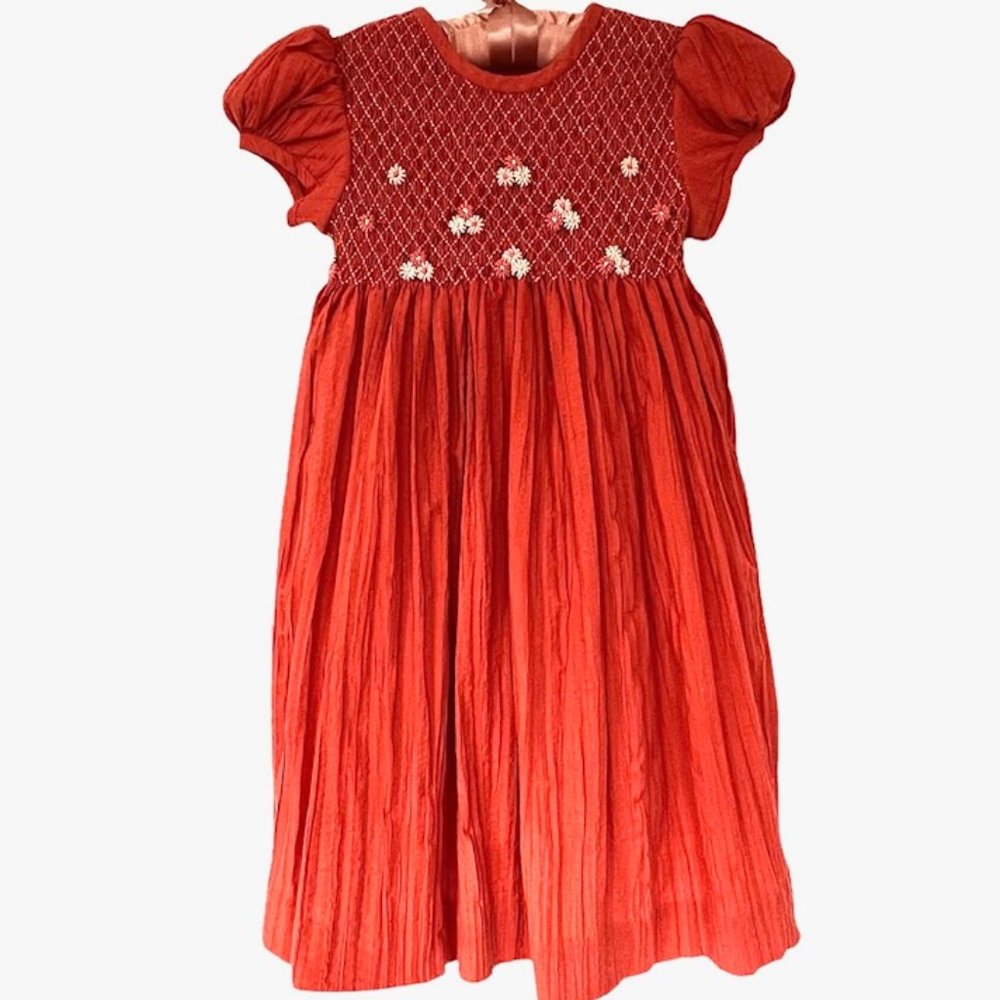 Ligia Saborio Smocked Embroidered Dress Coral Size 3T
